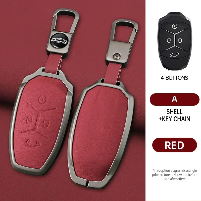 Alloy Leather Car Remote Key Cover Case For LYNK&CO Lynk Co 01 02 03 05 06 01 Fashion Key Shell Bag Holder Keychain Accessories