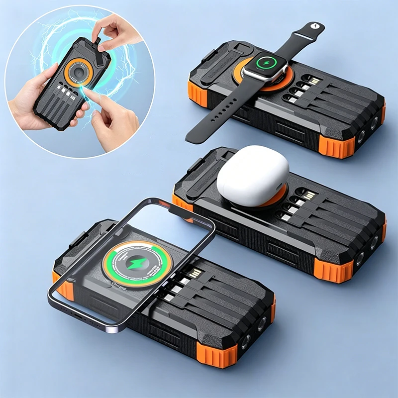 

Hand Crank Solar Power Bank 20000mAh Magnetic Wireless 22.5W Fast Charger Powerbank for Magsafe for iPhone 17 iWatch Apple Watch