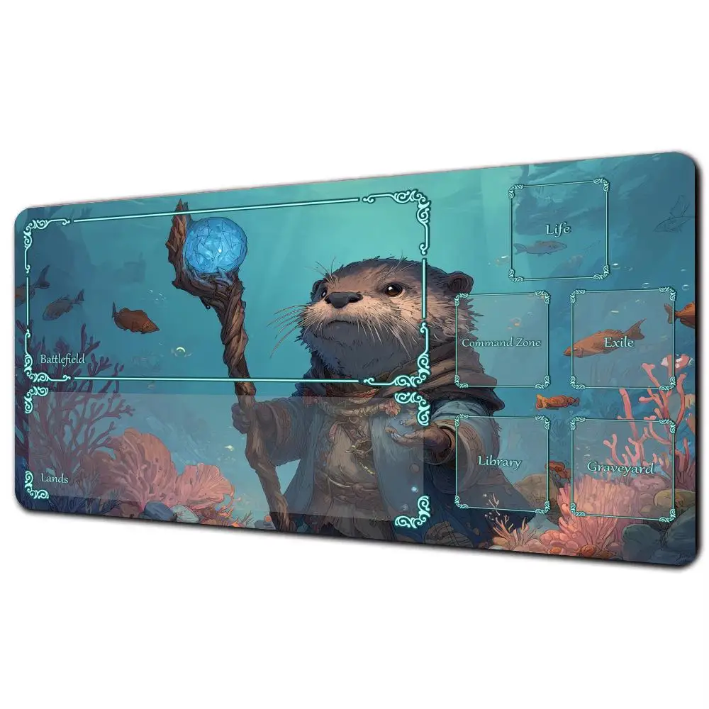 Retro otter magician Magic Card Playmat with zone TCG playmat gathering game mat Desk Mat Commander Battle playmat magic pad