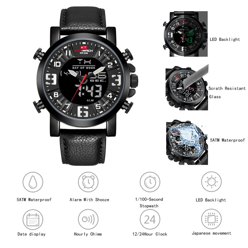 KAT-WATCH Men LED Digital Watches Army Military Clock Relogio Masculino Waterproof Watches Luminous Men Watch Free Shipping