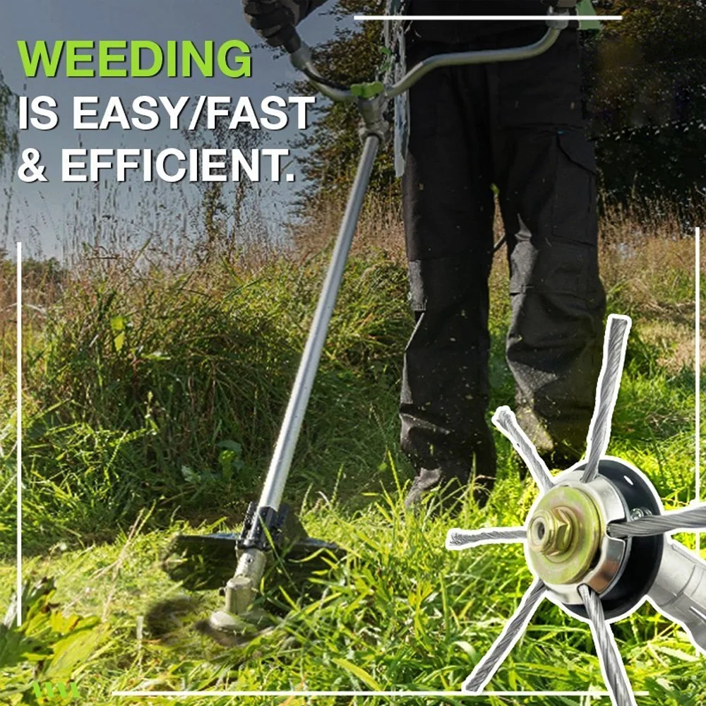 

6/3 Cutting Head Steel Wire Wheel Head Grass Trimmer Head Universal Weed Brush Fit Straight Shaft Brushcutter Removal Moss Rust