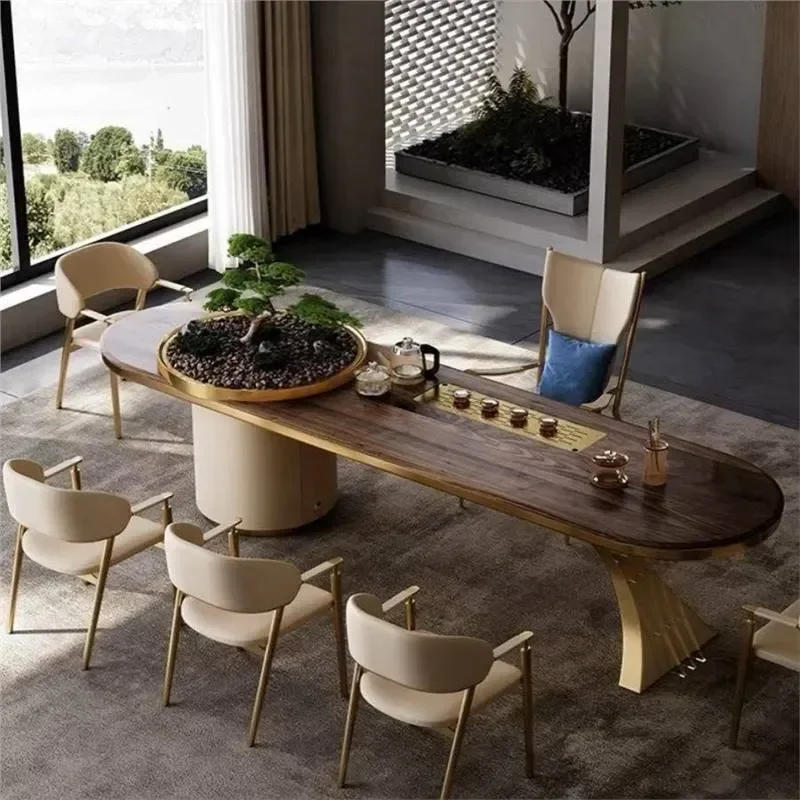 Italian Style Light Luxury Large Tea Table High End Villa Kung Fu Tea Table for Office Meeting Room and Home Use