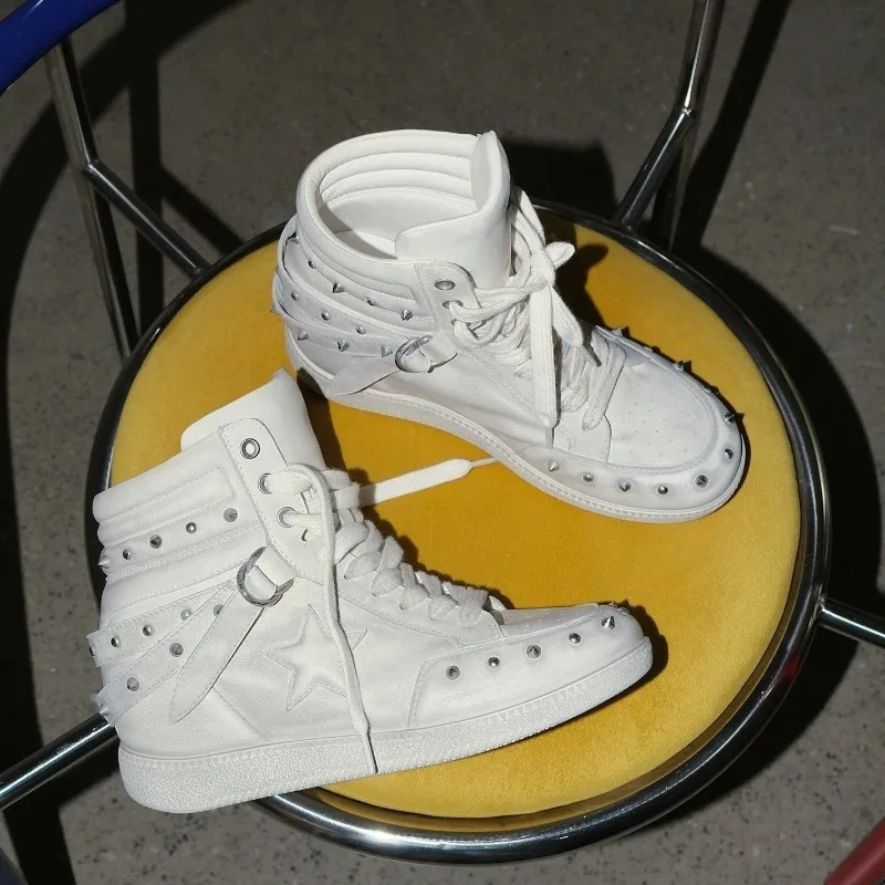 Retro Fashion Versatile High Top Shoes Women 2026 Casual Platform Inside Heightening Sneakers