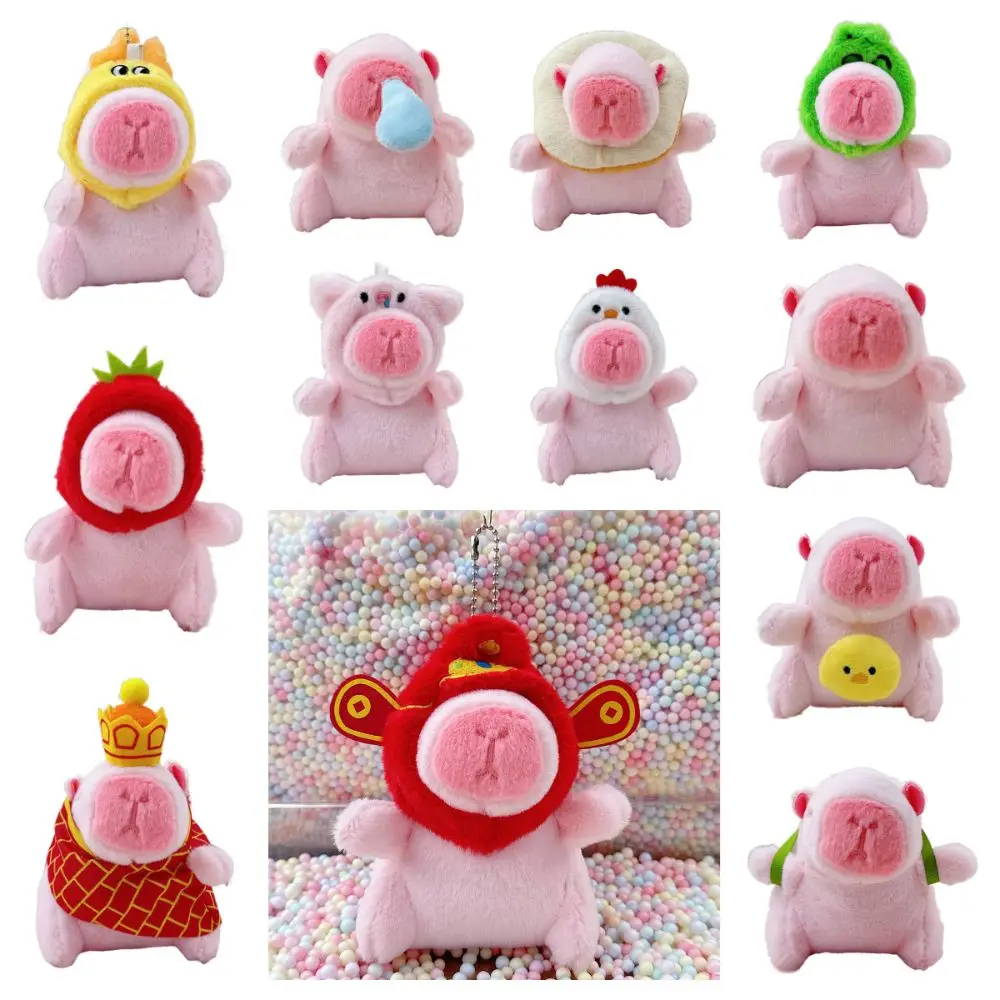 Kawaii Pink Plush Capybara Doll Toy Cute Cartoon Capybara Doll Stuffed Animals Soft Keychain Pendant Birthday Gift