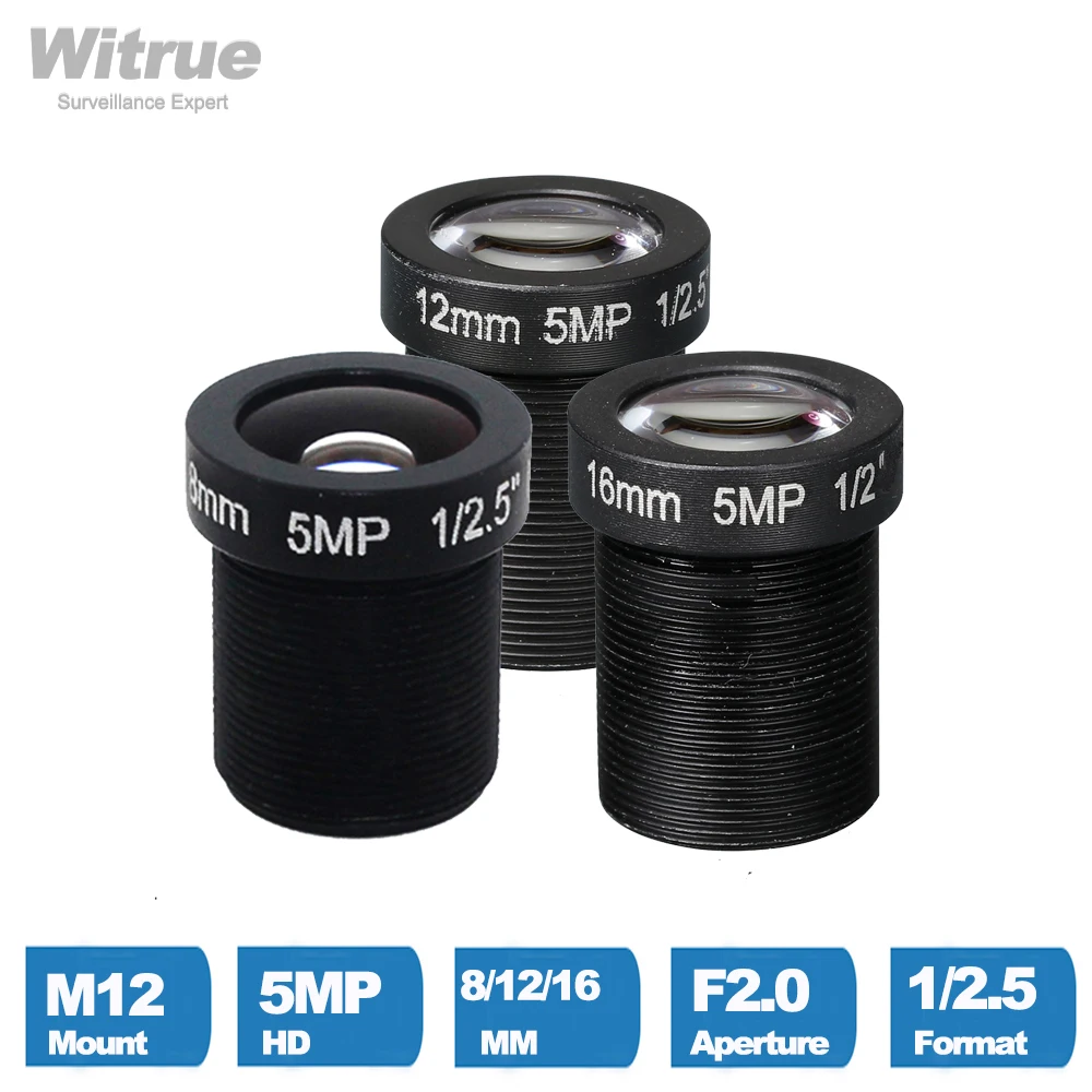Obiektyw kamery CCTV HD 5 megapikseli M12 Mount 8MM 12MM 16MM opcjonalnie 1/2.5 "F2.0 do kamery IP do nadzoru bezpieczeństwa