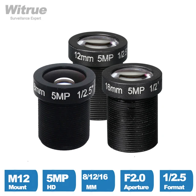 Obiektyw kamery CCTV HD 5 megapikseli M12 Mount 8MM 12MM 16MM opcjonalnie 1/2.5 "F2.0 do kamery IP do nadzoru bezpieczeństwa