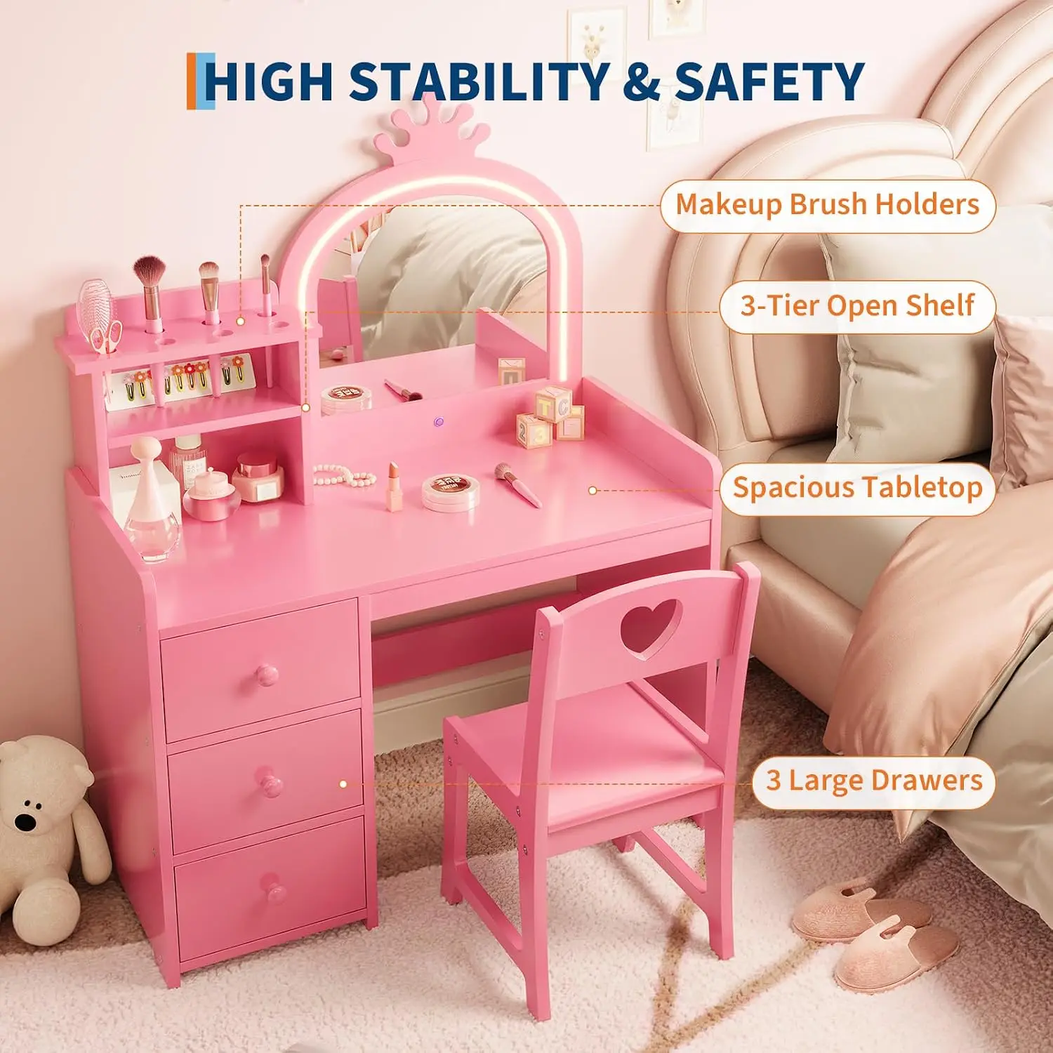 Kids Vanity Desk with Lighted  - Dressing Table Vanity With Lighted Mirror recension och pris