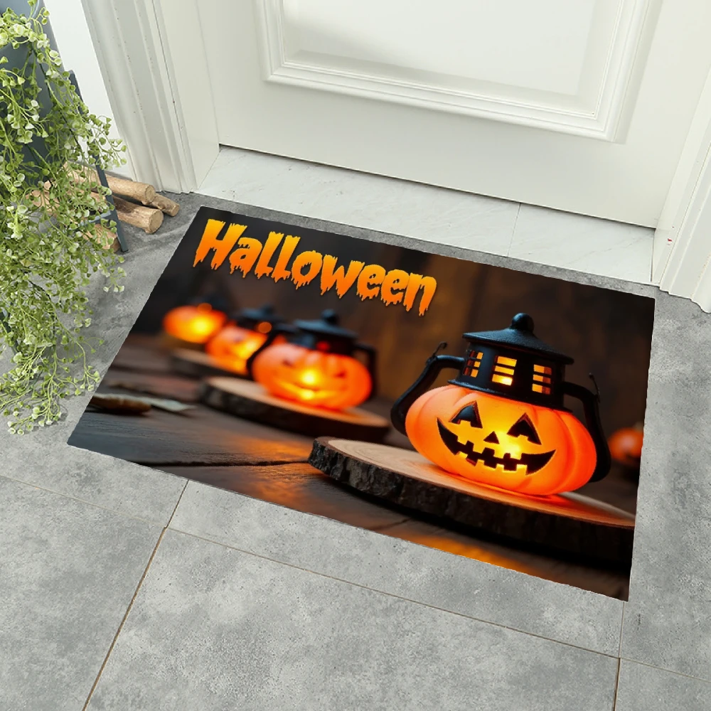 

1.VIKAMA Коврик из диатомита с рисунком тыквенной лампы на Хэллоуин: нескользящий, впитывающий коврик для входа, домашний декор в ванную комнату