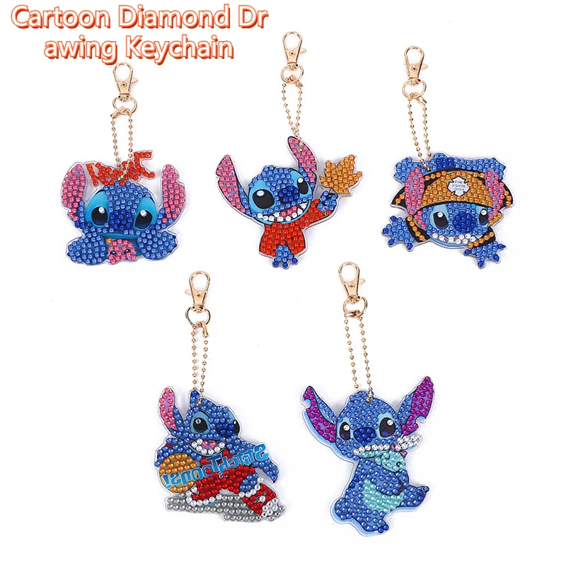 Cartoon Steek Diamant Tekening Sleutelhanger Crystal Diamant Diy Schattige Acryl Hanger Decoratief Geschenk