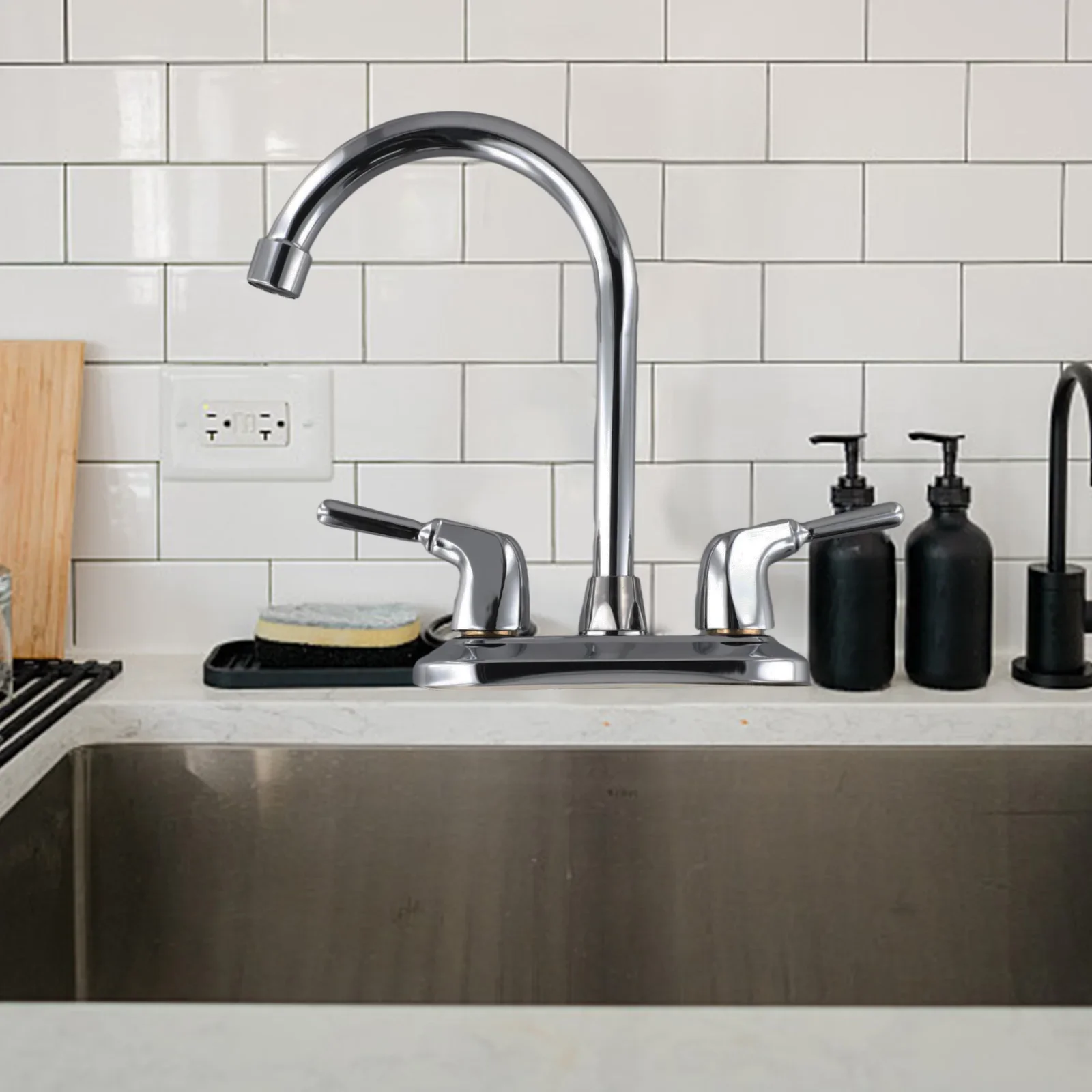 

Swivel Faucet Copper Double-handle 2 Holes Above Counter Kitchen Basin Hot Cold Swivel Faucet Bathroom Faucets Home Improvement