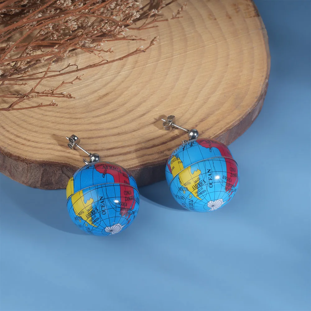 Mini Earth World Stud Earring Handmade Earth Planet Eardrops Hanging Pendant Jewelry School Geography Party Jewelry Gift