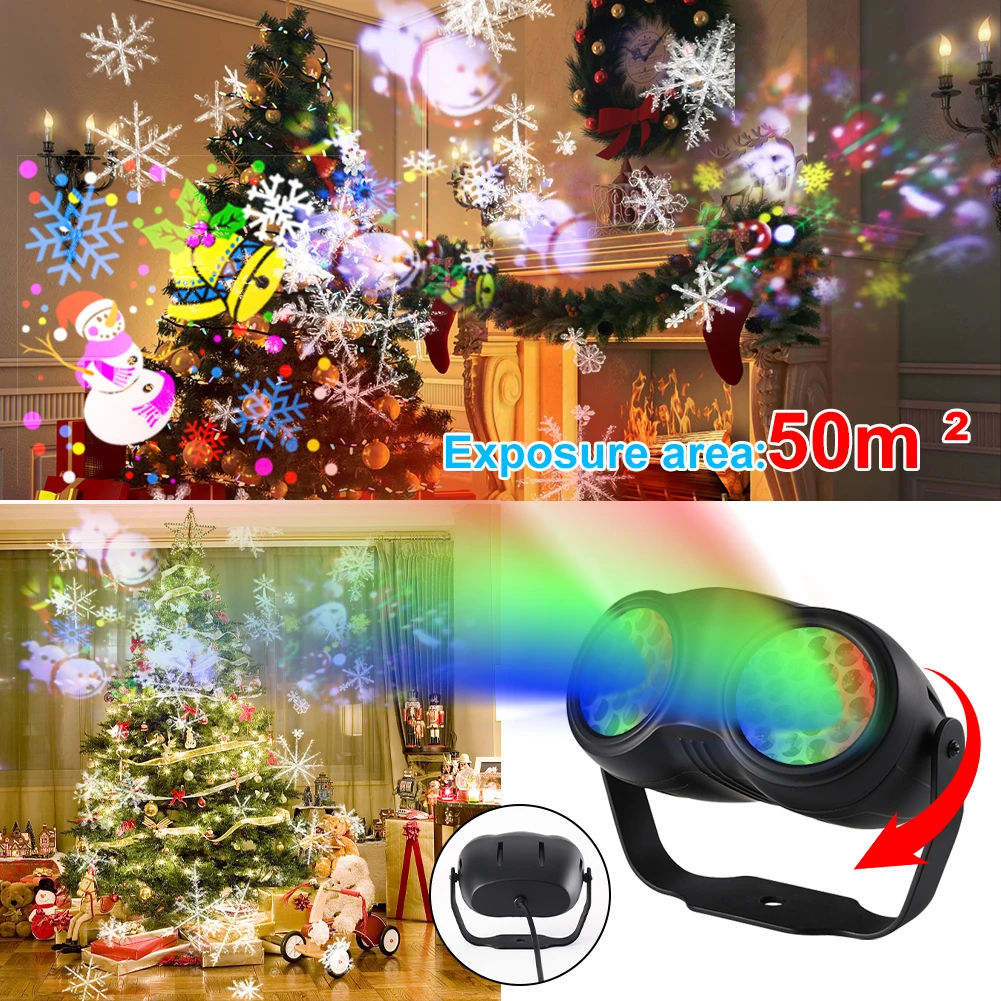 Double Tube LED Snowflake Projector Lights Christmas Projection Waterproof Outdoor Lamp Snow Spotlight For Holiday Party