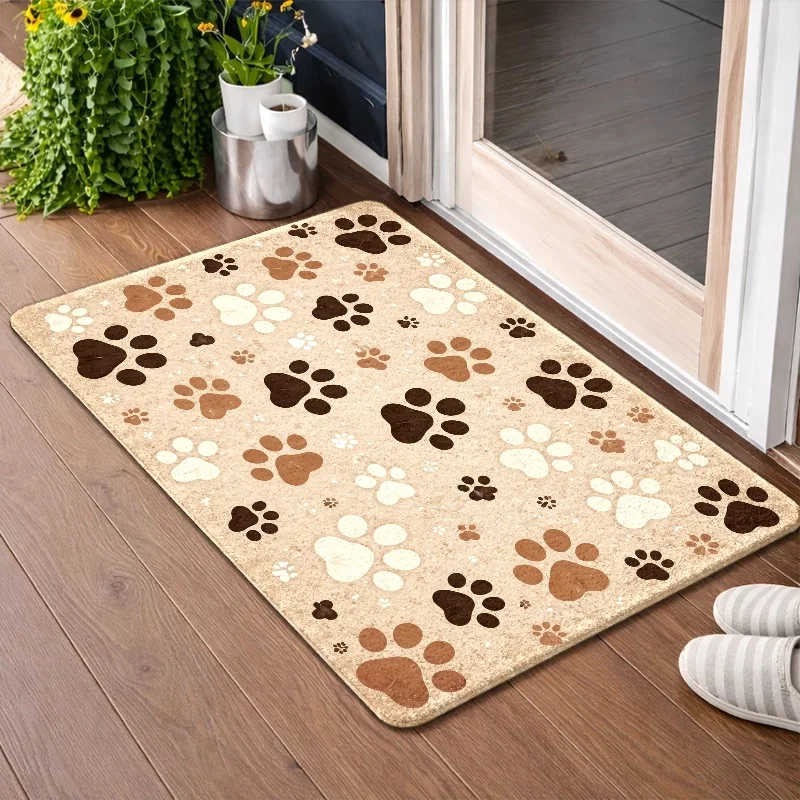 Brown Paw Print Area Rug Pet Lover Design Indoor Mat For Entryway Living Room Cute Animal Theme Decoration