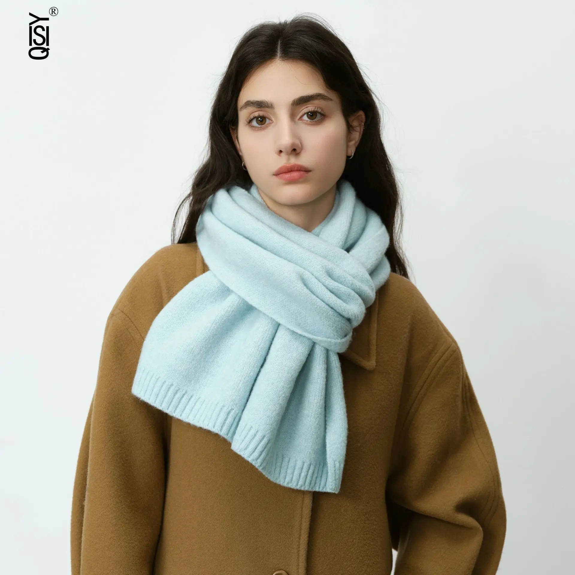 

Korean High-end Wool Solid-color Knitted Scarf, Women's Shawl, Winter Warm Couple's Scarf