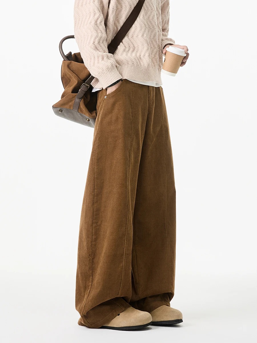 

American Sle Corduroy Straight Leg Wide Leg Pants Men's Casual Cleanfit Loose Fit Autumn Spring Faion Urban Wear