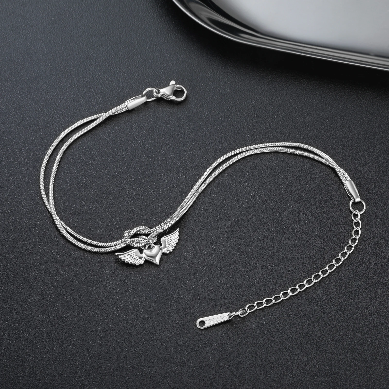 Kkjoy Schlangenkette Knoten Herz Blumen Armband Edelstahl Zierlicher Ins-Stil Niedlicher Schmuck Valentinstag Geschenk für Frauen Mädchen – Detail 5