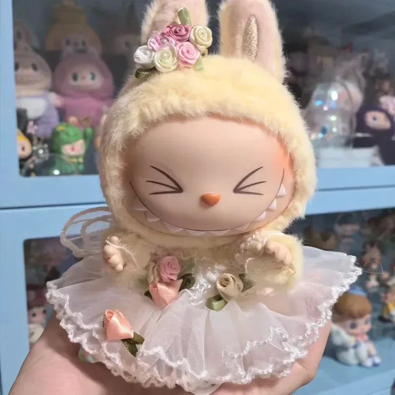 17 ซม.น่ารัก Mini Plush ตุ๊กตาเสื้อผ้าอุปกรณ์เสริมสําหรับ Labubu II Idol ตุ๊กตาดอกไม้นางฟ้างานแต่งงานชุดเสื้อผ้า DIY เด็กของขวัญ