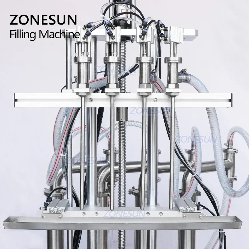 ZONESUN Automatic 4 Injectable Nozzles Shampoo Foaming Soap Edible Oil Liquid Bottle Piston Filling Machine