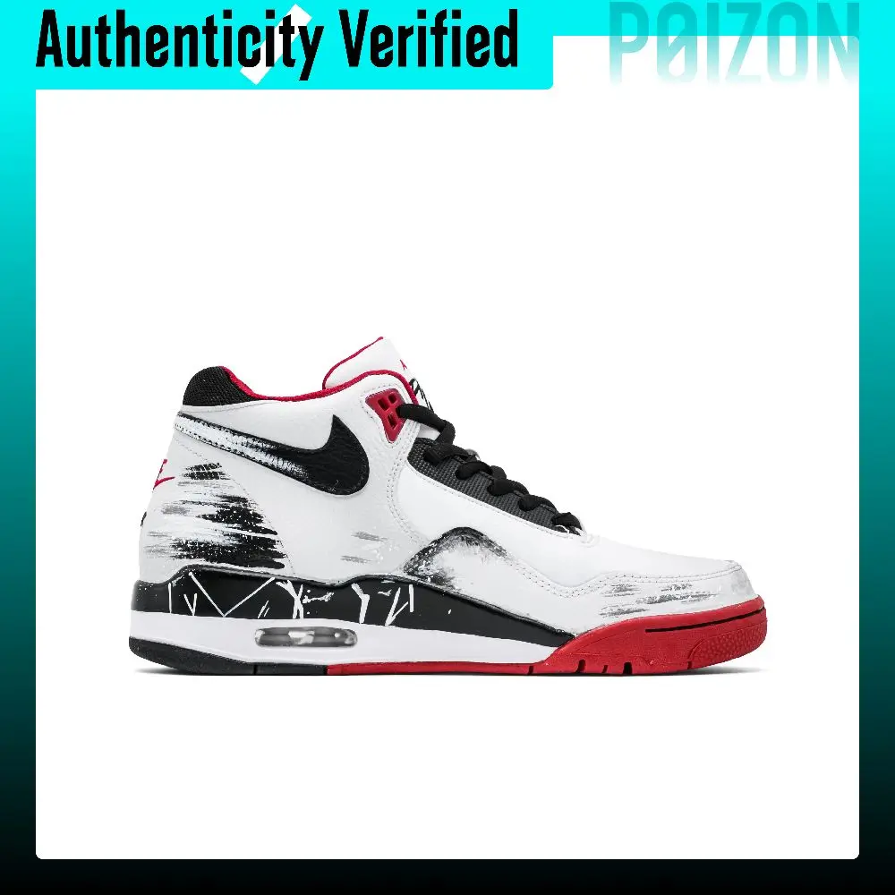 Nike Flight Legacy Ink Dyed Leather Mid top Vintage Basketball Shoes Men's Gray Red BQ4212-100(Team1068-)