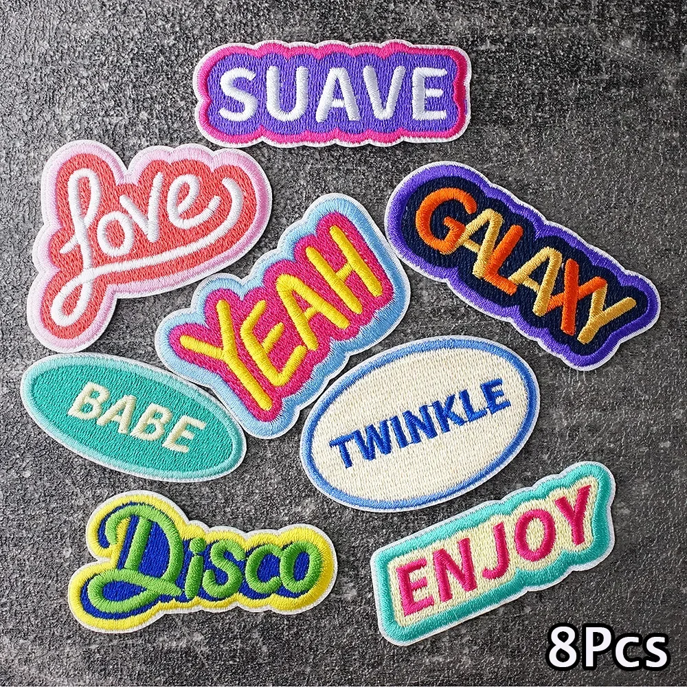 8Pcs/Lot TWINKLE DISCO ENJOY LOVE Patches Embroidery Applique Ironing Clothing Sewing Supplies Decorative Badges Handmade Patch