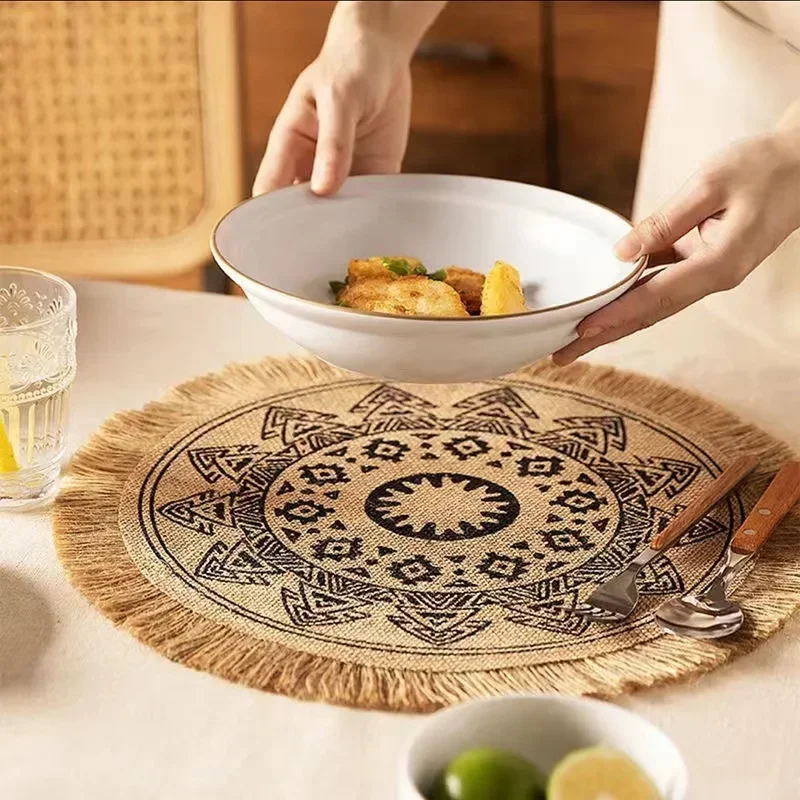 

Ins Wind Rattan Trivet Mat Table Mat Heat Insulation Handmade Flax Dining Table Non-Slip Placemat Heat Resistant Cup Coaster 1PC