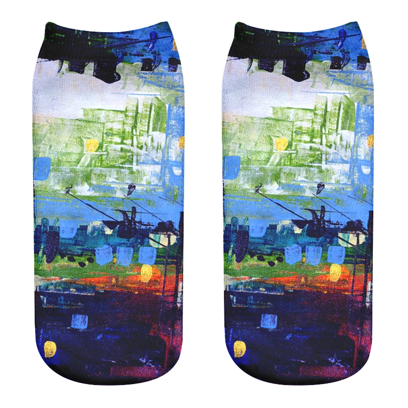 

New 3D Printed Oil Painting Pattern Socks Flowers Pastoral Starry Sky Funny Art Women Happy Colorful Low Ankle Socks