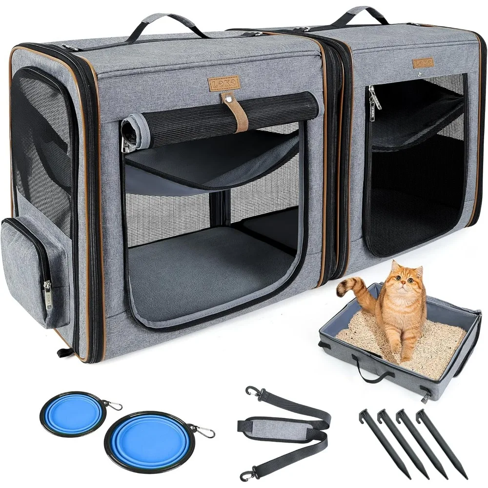 

Pet Carriers, Cat Dog Carrier for Small Medium-Large Pets up to 35 Lbs. Car Travel Carrier with Litter Box and Locking Zipper