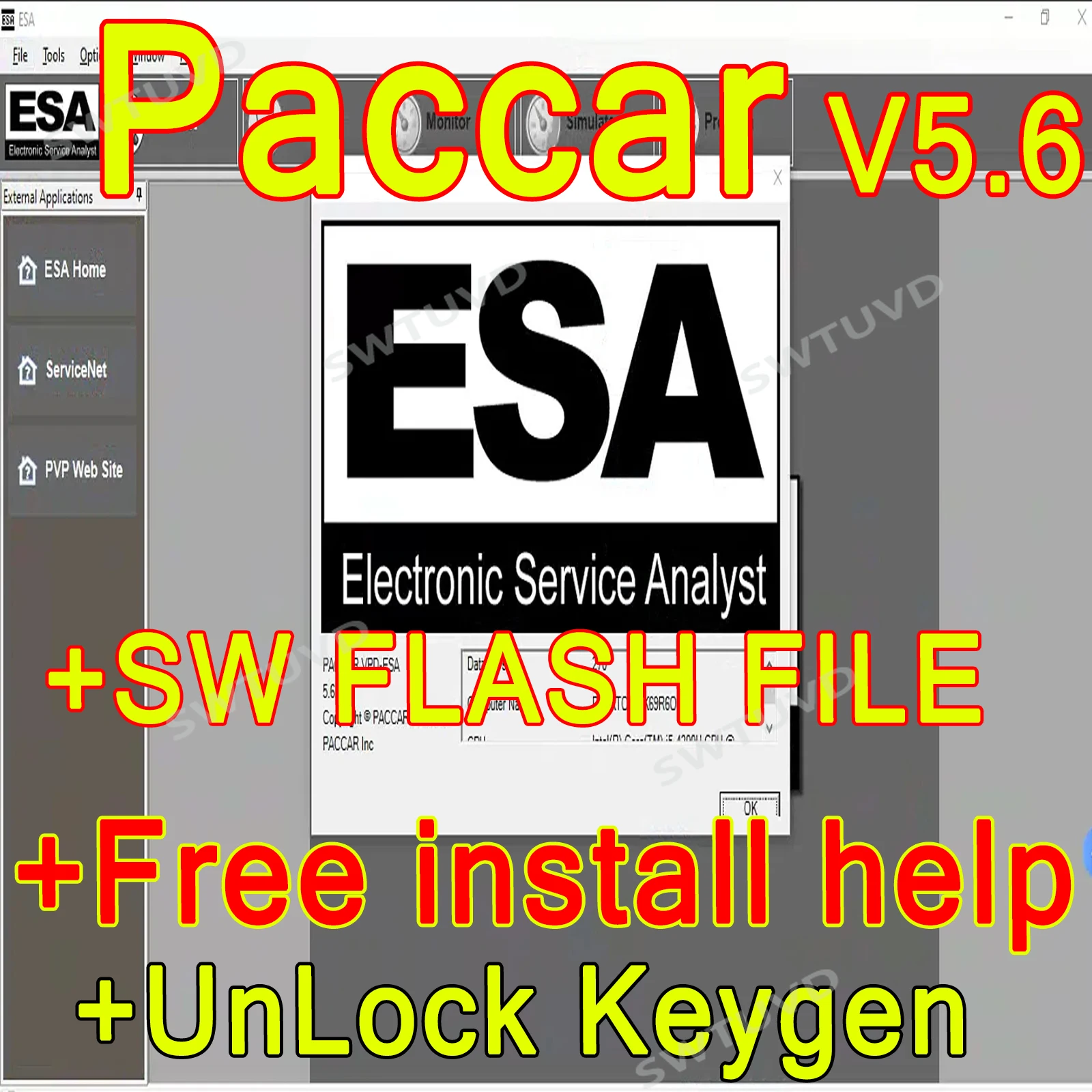 

2024 Paccar ESA Electronic Service Analyst 5.6 + 2023 SW FLASH FILE with Keygen Unlock PC-based Diagnostic Car Repair Tool