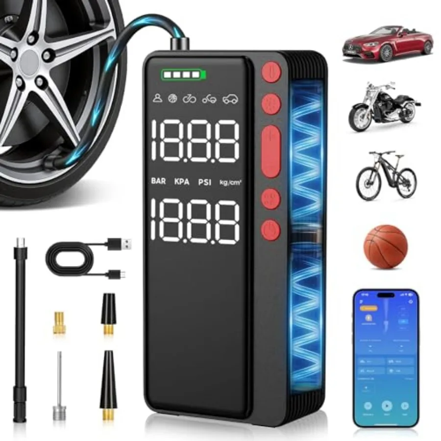 

Tire Inflator Portable Air Compressor Smart APP Control Air Pump For Car Tires 10000mAh 4X Faster 150PSI Bike Pump with All-in-
