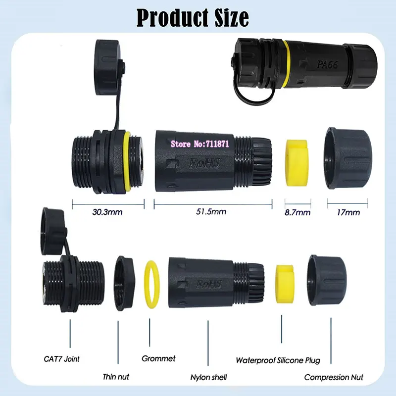 IP68 Waterproof dustproof Rj45 female to female Extension Adapter connector 8Pin Rj45 Female Ethernet Adaptor Jack Plug socket