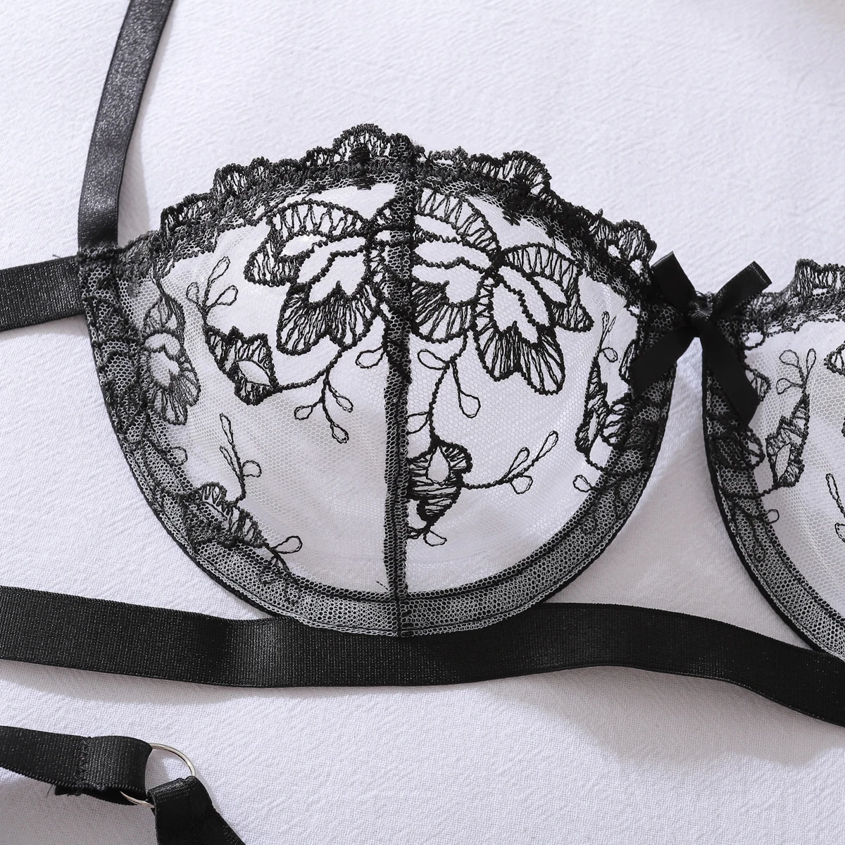 2025 Light Luxury Black Embroidered Hollow Perspective Gathering Body Shaping Pure Desire Sexy Underwear Two Piece Set