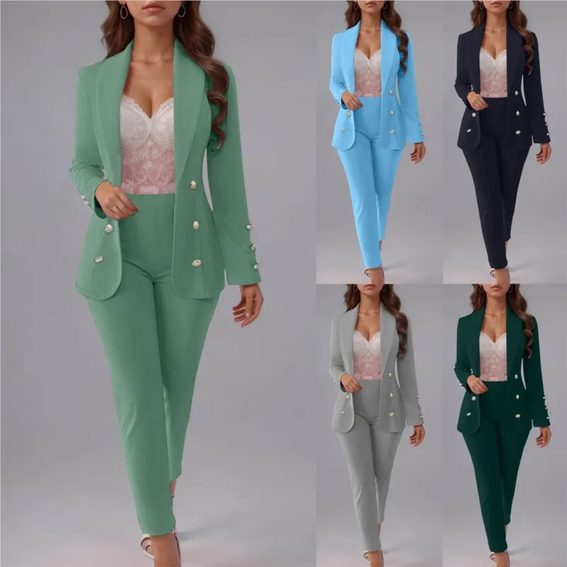 

Осень 2024, новый женский костюм, модный тонкий кардиган с лацканами и пуговицами, темпераментный пиджак, женский элегантный комплект офисной женской одежды