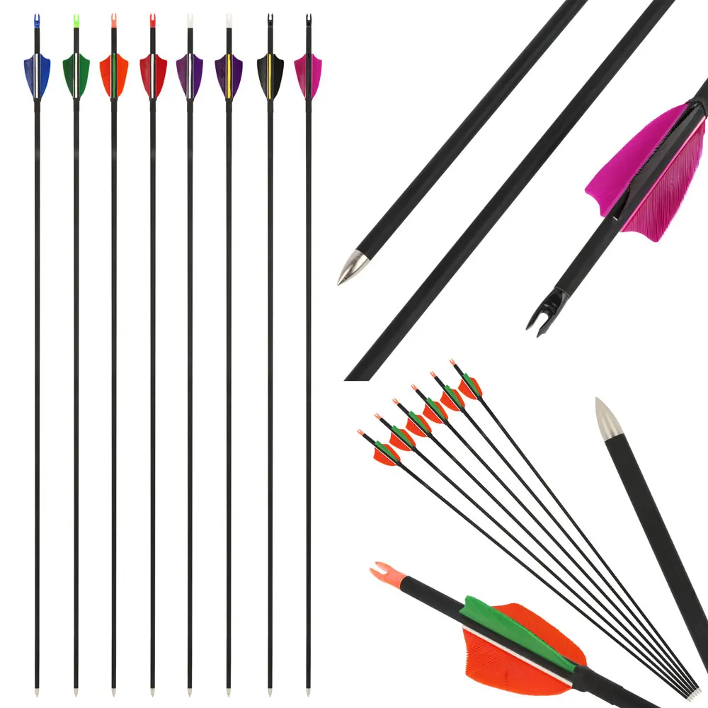 

Archery ID4mm Mixed Carbon Arrows 32" Arrows SP1000 for Recurve Compound Bow Shooting Target Training Hunting 2" Turkey Feather