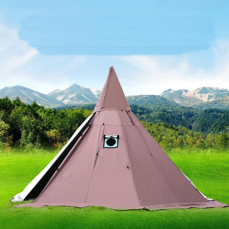 Pyramid Teepee Tent with A Chimney Hole A6 M Size Tower Smoke Window Park Survival Single Layer Indian Tourist Outdoor Camping