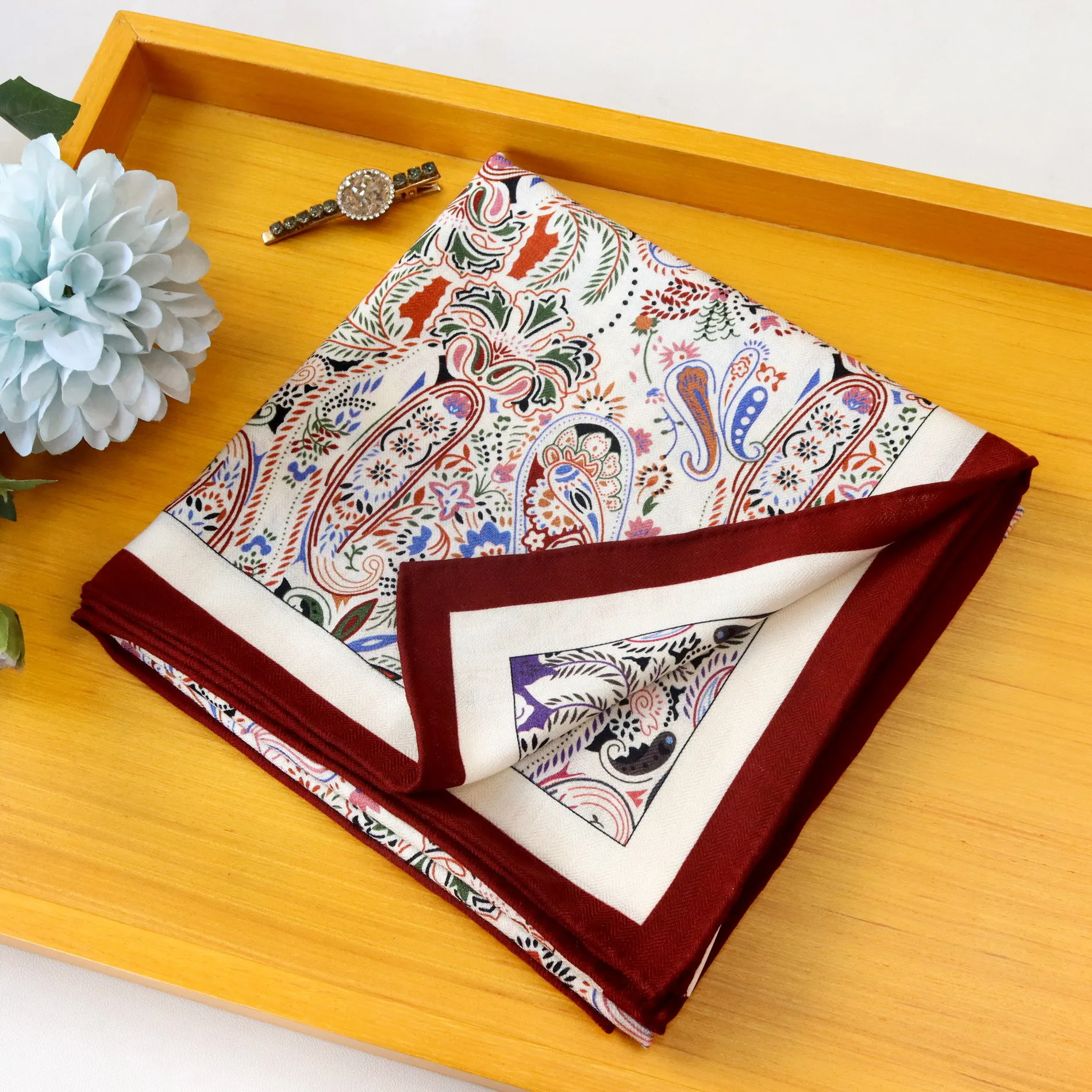 

Hand Rolled Scarf Silk Wool Square Shawls Wraps Pashmina Winter Warm Shawl Cape Foulard Double Faced Print