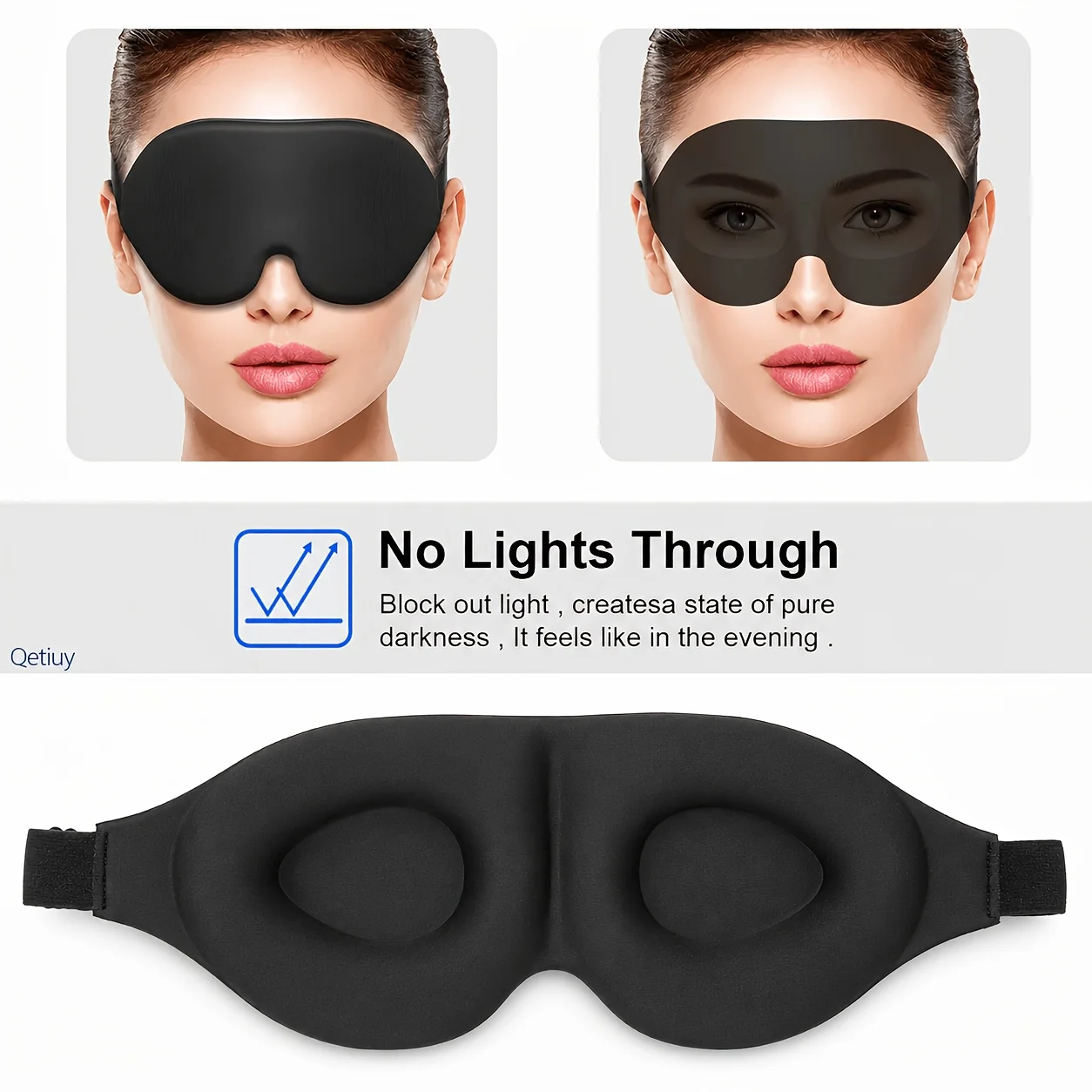 Adjustable travel eye mask with elastic band, stylish 3D memory sponge sleep eye mask, zero pressure eye protection design