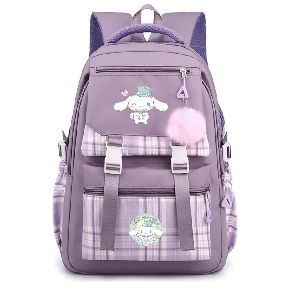 Teenagers Schoolbags Cinnamoroll Prints Girls Boys Kids Kawaii School Book Bags Women plaid Travel Bagpack Student Backpack