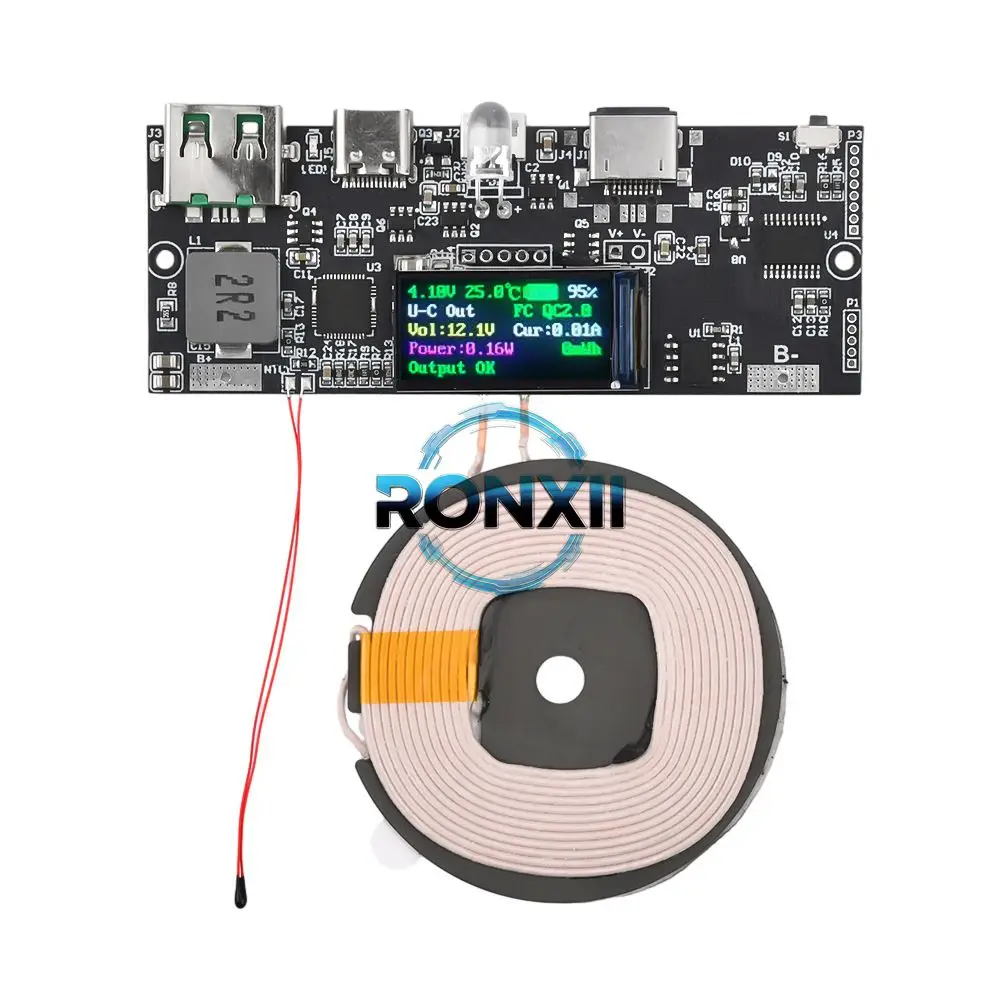 

QC Color Screen DIY 22.5W Wireless Charging Motherboard PD Bidirectional Super Fast Charging Mobile Power Module