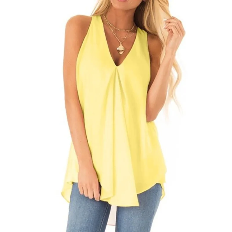 Womens Blouse Tops 2024 Ladies Summer White Chiffon Blouse Ruffle Sleeveless Pullover Female Shirt Blusas femininas elegantes