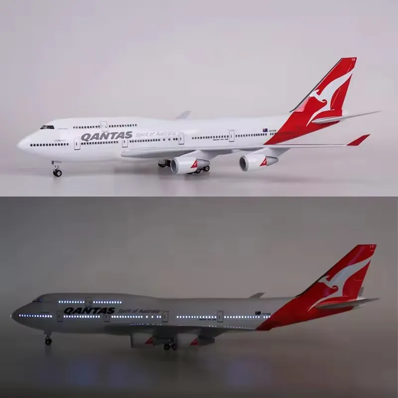 

New 1/150 Scale 47CM Airplane 747 B747 QANTAS Airline Model LED Light & Wheel Landing Gear Diecast Resin Plane Model Toy