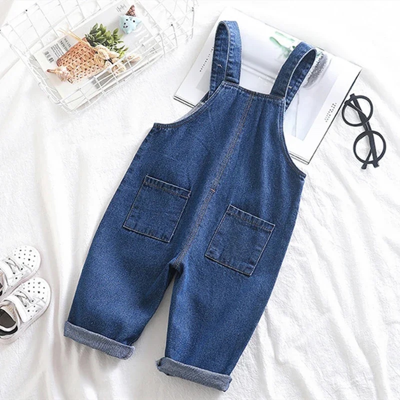 IENENS Girl Boy Denim Overalls Dungarees 2-6Y Solid Color Children Jeans Long Pants Kids Jumpsuit Clothes Clothing Baby Trousers