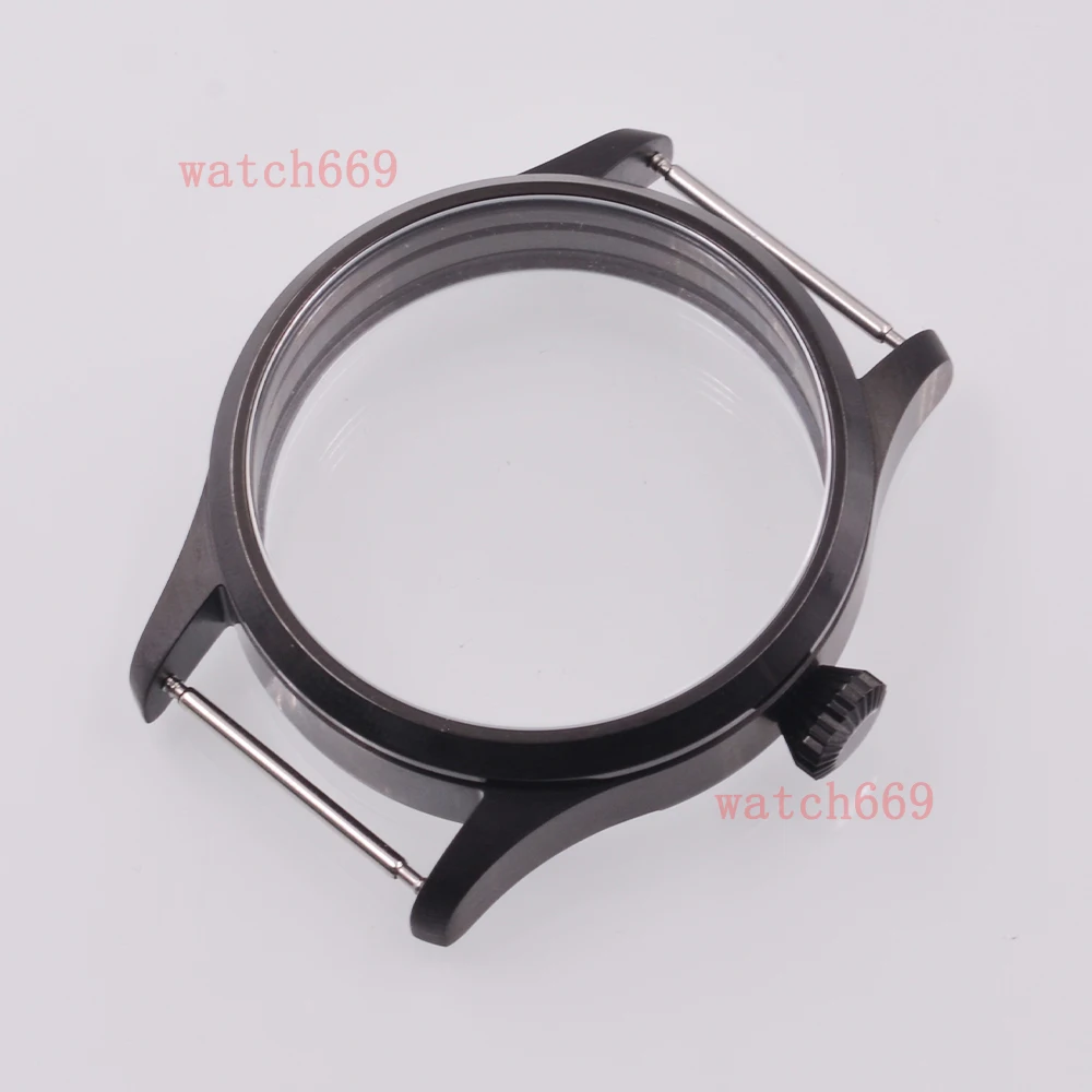 42mm black Solid Steel Watch Case  Sapphire Glass Case Fit ETA 6497 6498 ST3600 3620 Movement