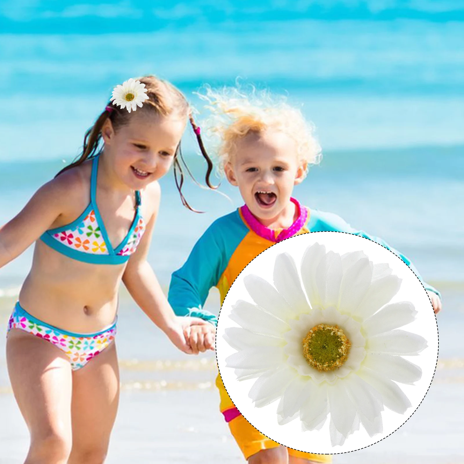 

12pcs Sunflower Clips White Artificial Flowers Floral Hair Clasp Cute Decorative Floral Clasp Beach Vacation Accessories