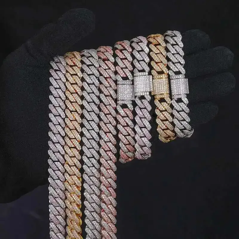 

Ювелирные изделия в стиле хип-хоп, 14 мм, стерлинговое серебро 925 пробы, Vvs, муассанит, бриллиант, Iced Out, Майами, кубинская цепочка, браслет, ожерелье