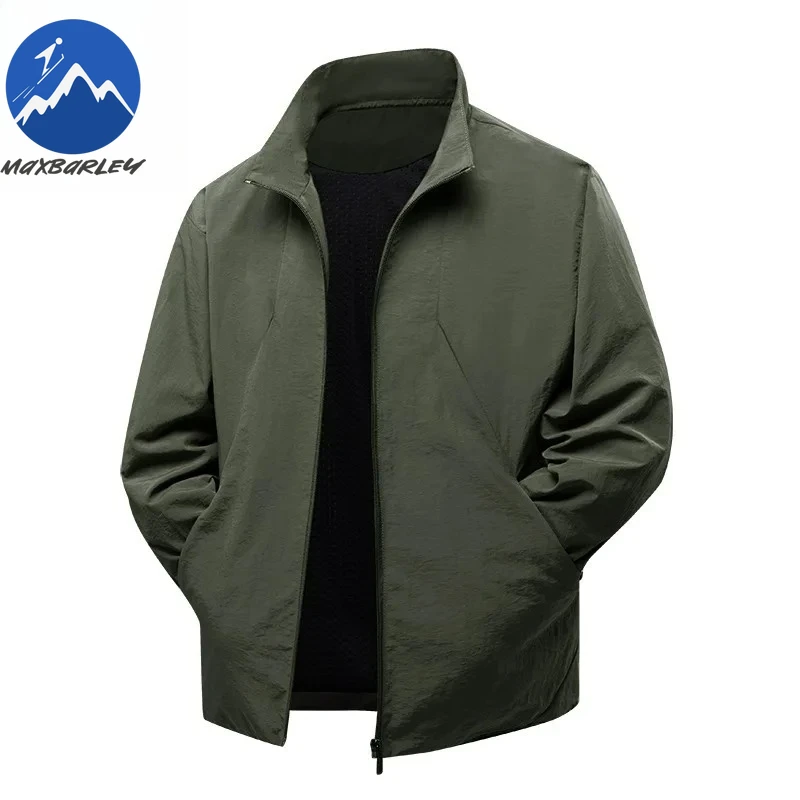 Maxbarley Mens Jacket Classics Stand Collar Hiking Travel Nylon Waterproof Coat High Quality Outdoor Lightweight Leisure Wear