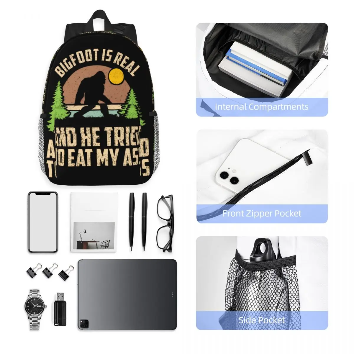 Bigfoot ist echt und er hat versucht, meinen Arsch Rucksack Middle High College School Student Bookbag zu essen