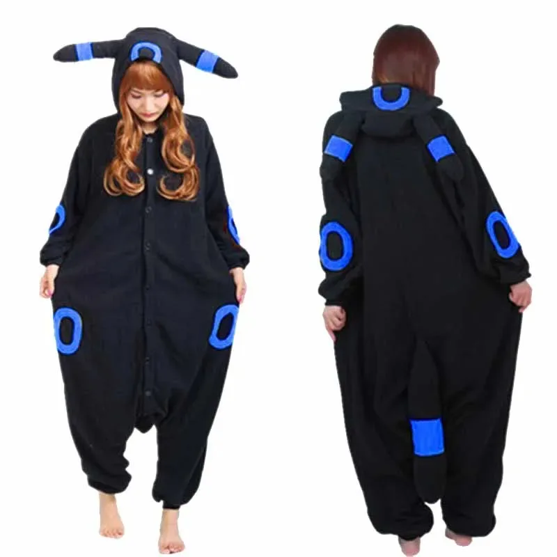 Zz04zz12Kigurumi disfraz de Cosplay de Anime para adultos mono Umbreon negro pijamas de mapache de dibujos animados Unisex fiesta para mujer hombre