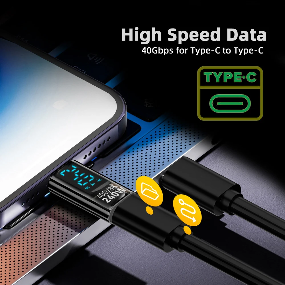 Cablecc 240w tipo-c display led inteligente usb4 macho para fêmea adaptador de extensão usb4.0 40gbps detector de testador de monitoramento