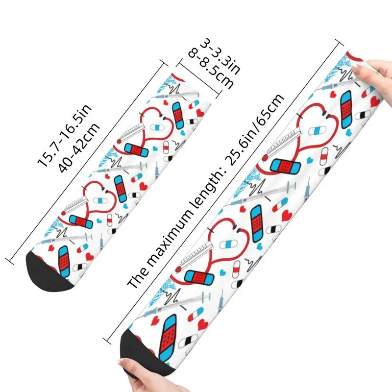 Cute Nurse Doctor EKG Pattern Dress Socks Men Women Warm Fashion Novelty Nursing Crew Socks