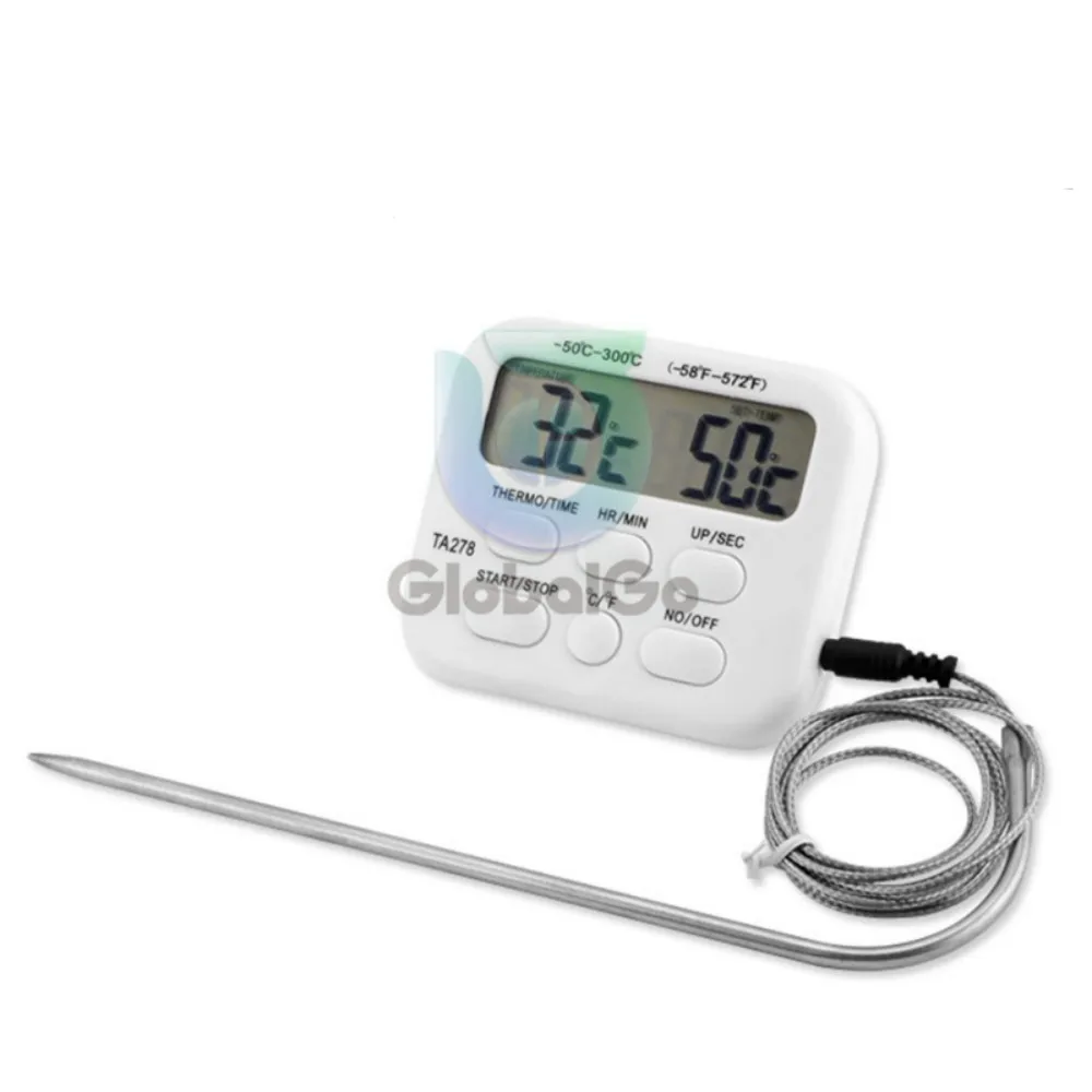 TA278 Digital Kitchen Thermometer Stainless Steel Probe Wireless Meat Thermometer Alarm Timer for Home Cooking Kitchen Barbecue